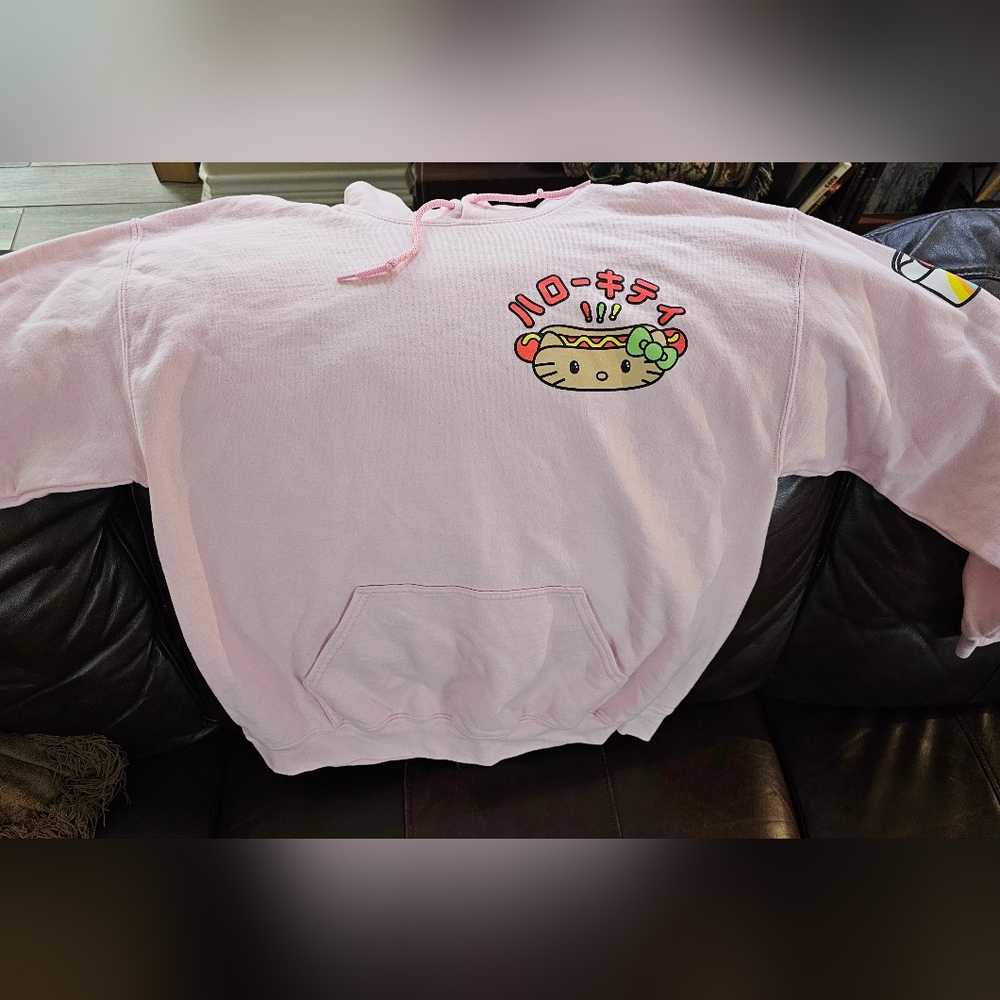 Sanrio Hello Kitty Pink Graphic Hoodie Hotdog Fast Foodie Edition Size Large EUC - Picture 7 of 12